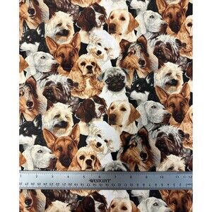 Dog Face Breed Fabric 100% Cotton Quilting Craft Pug Springer Sheltie 1.75 yds